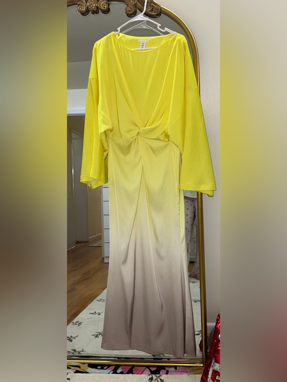 H&M Yellow Ombre Knot-Front Long Sleeve Maxi Dress